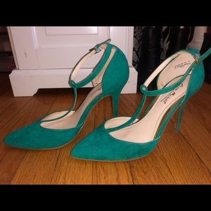 Cute green t strap stilettos